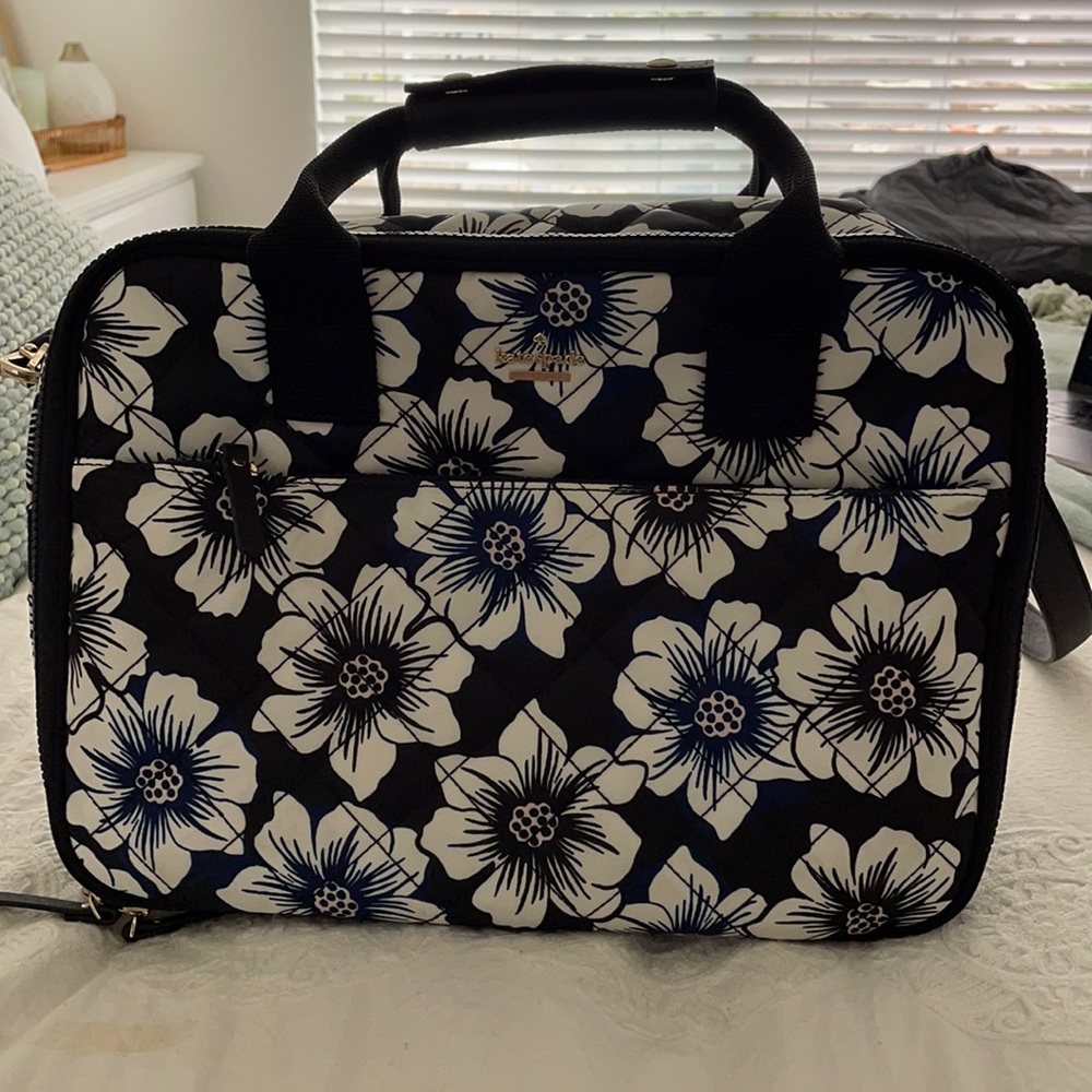 Kate Spade black and white floral print travel bag